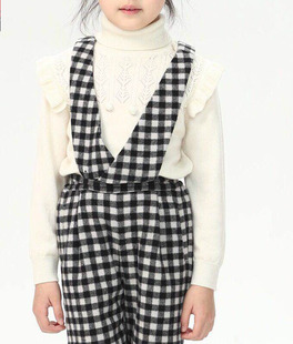 贝 高端品牌撤柜童装中大童女童羊毛呢短裤儿童秋冬格子背带裤B9