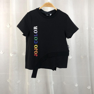 100 110 JO品牌童装中大童女童短袖T恤衫儿童夏季不规则休闲上衣