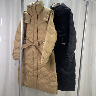女装 摩系列品牌折扣女士长款连帽羽绒服 成人冬季 鸭绒保暖外套