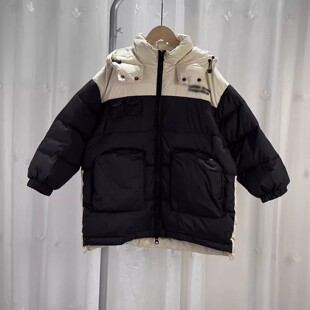 品牌撤柜童装中大童男女童中款长羽绒服儿童冬季鸭绒连帽外套亲子