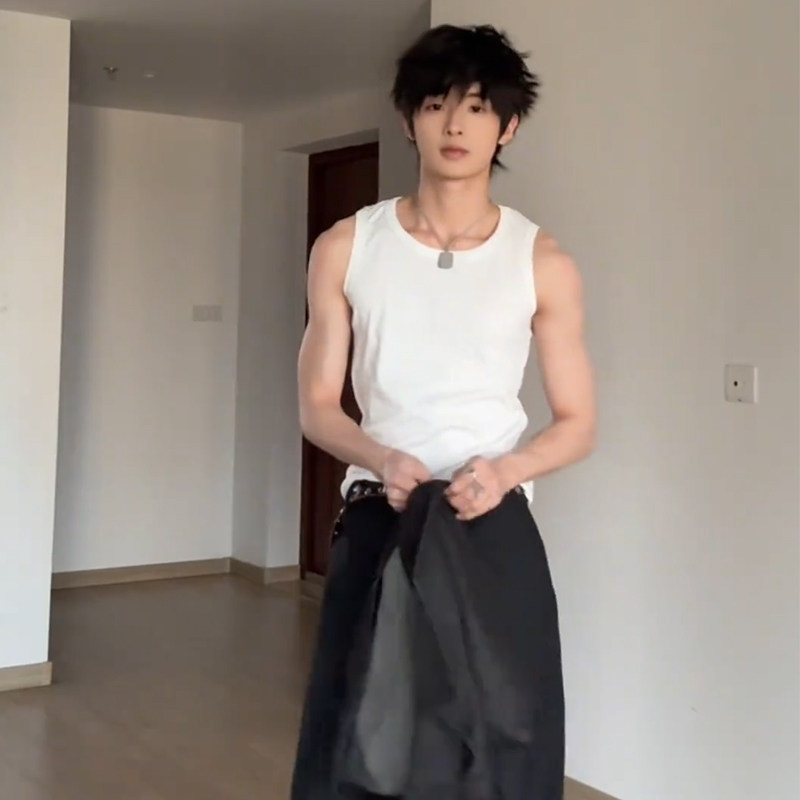 美式冰丝螺纹打底背心男士修身弹力无袖T恤大领口坎肩休闲汗衫