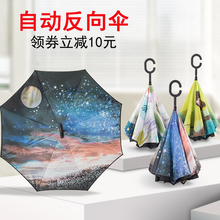 长柄雨伞女晴雨两用车载定制logo 车用自动反向伞男创意双层免持式