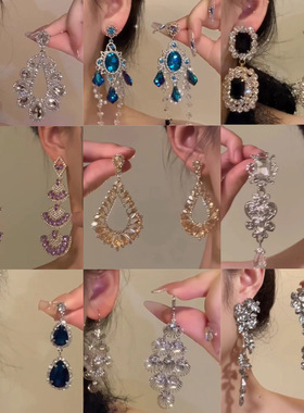 银针夸张方形锆石耳环轻奢高级宫廷风耳钉气质时尚百搭设计感耳饰