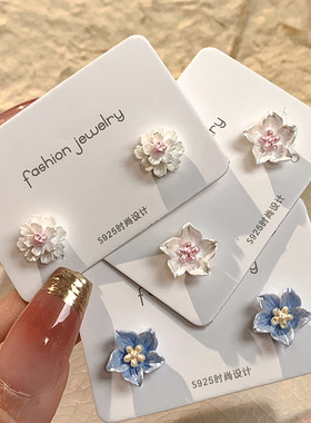 小清新夏季甜美山茶花耳钉少女心森系小巧简约气质耳环树脂耳饰品