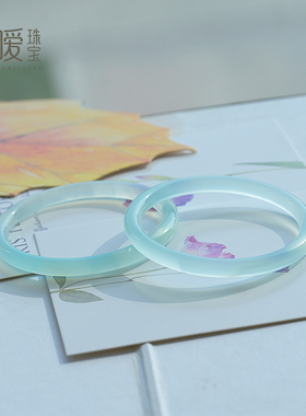 天然冰川蓝玉髓手镯女朋友礼物