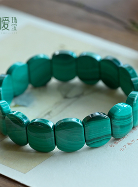 天然孔雀石手牌无优化原石水晶手串单圈绿色手链绿青琅饰品礼物女