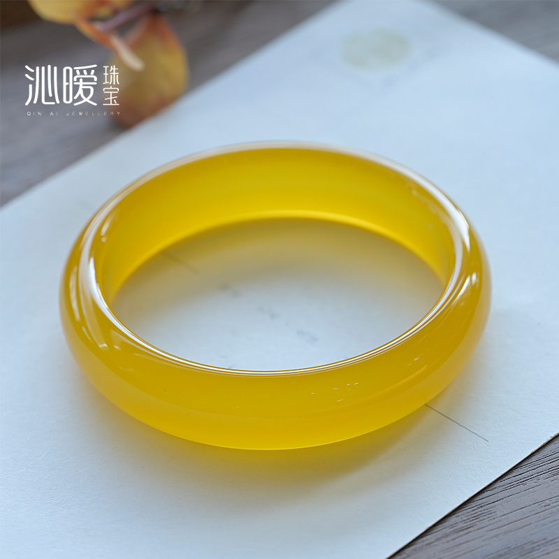 天然黄玛瑙手镯冰种玉髓女款礼物