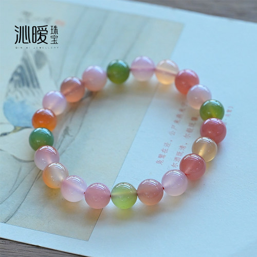 天然冰透盐源玛瑙手链女姐妹礼物