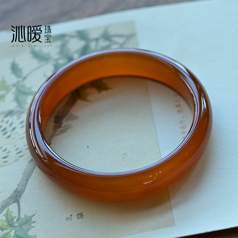 复古老糖玉镯天然玛瑙手镯焦糖色玉髓镯子深咖色显白水晶饰品女款