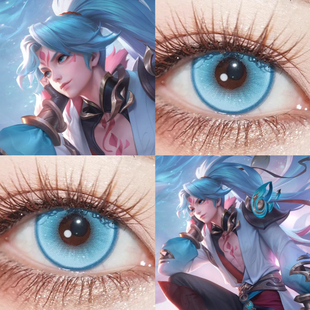 亚连落雪白狼cos美瞳日抛蓝色显王者荣耀元气青温柔彗星蓝漫展JA
