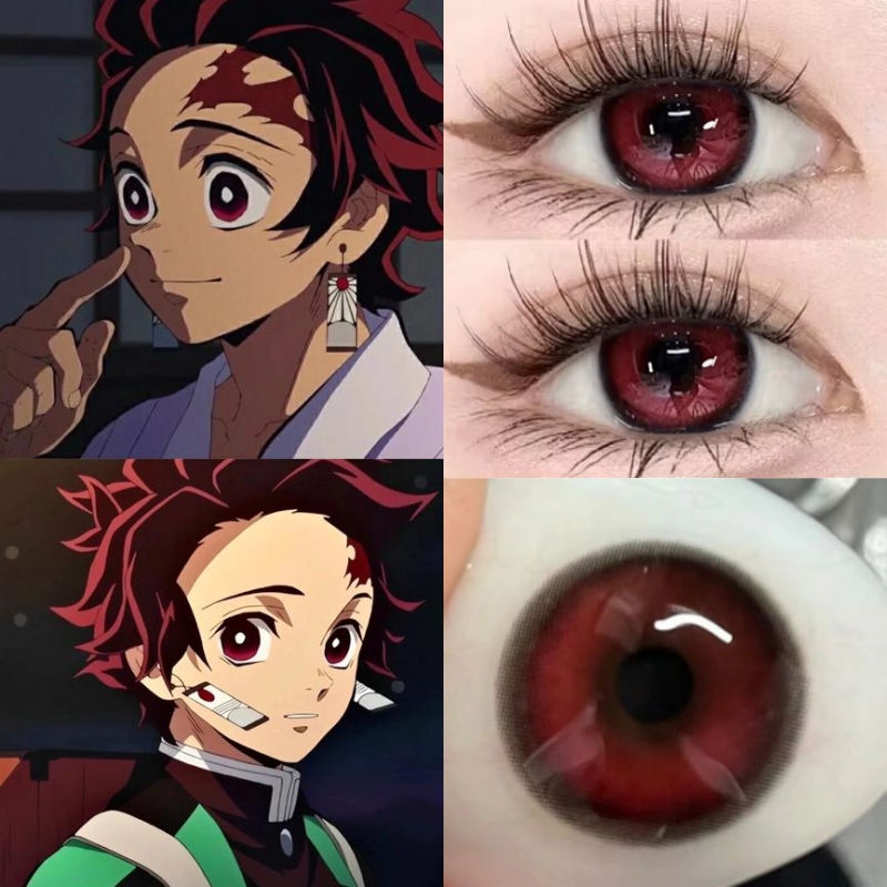 灶门炭治郎cos美瞳半年抛鬼灭之刃红色显色混血款正品隐形眼镜JA