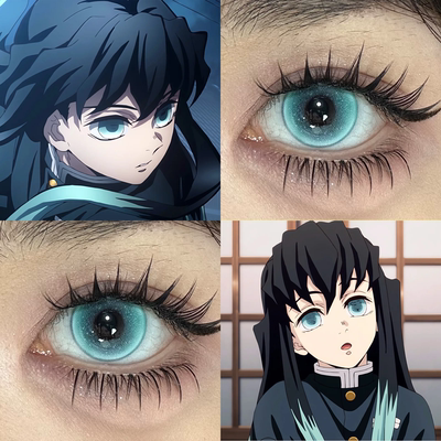 时透无一郎cos美瞳青色日半年抛显色鬼灭之刃鬼灭蓝天水碧正品hn