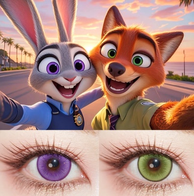 尼克狐尼克朱迪cos美瞳日抛星辰泪溺水凛疯狂动物城萤火嫩绿显JA