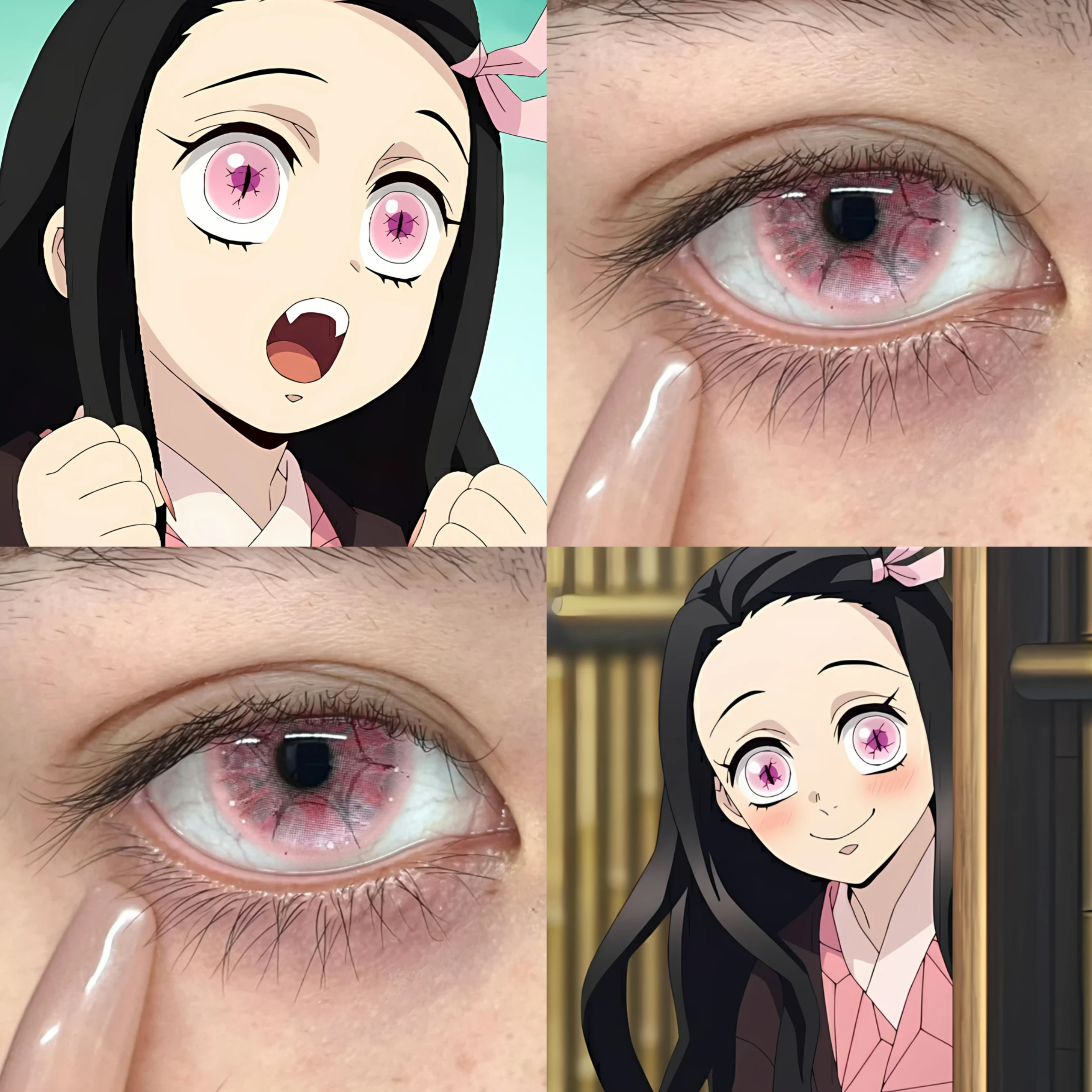 灶门祢豆子cos美瞳日抛鬼灭之刃色浪漫绞杀鬼灭粉色显色正品贺JA