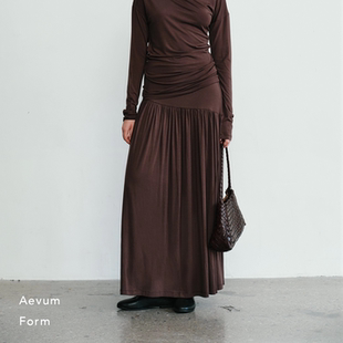 新款 2025秋季 精纺天丝简约斜裁垂褶长裙 Form Aevum