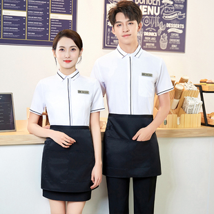 饭店服务员工作服男女餐饮夏季短袖衬衫酒吧西餐厅KTV咖啡厅工装
