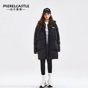 冬季女童羽绒服新款初中生女孩加厚冬装女大童中长款白鸭绒长外套