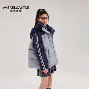 冬季女童羽绒服新款初中生学院风加厚女大童休闲短款连帽保暖外套