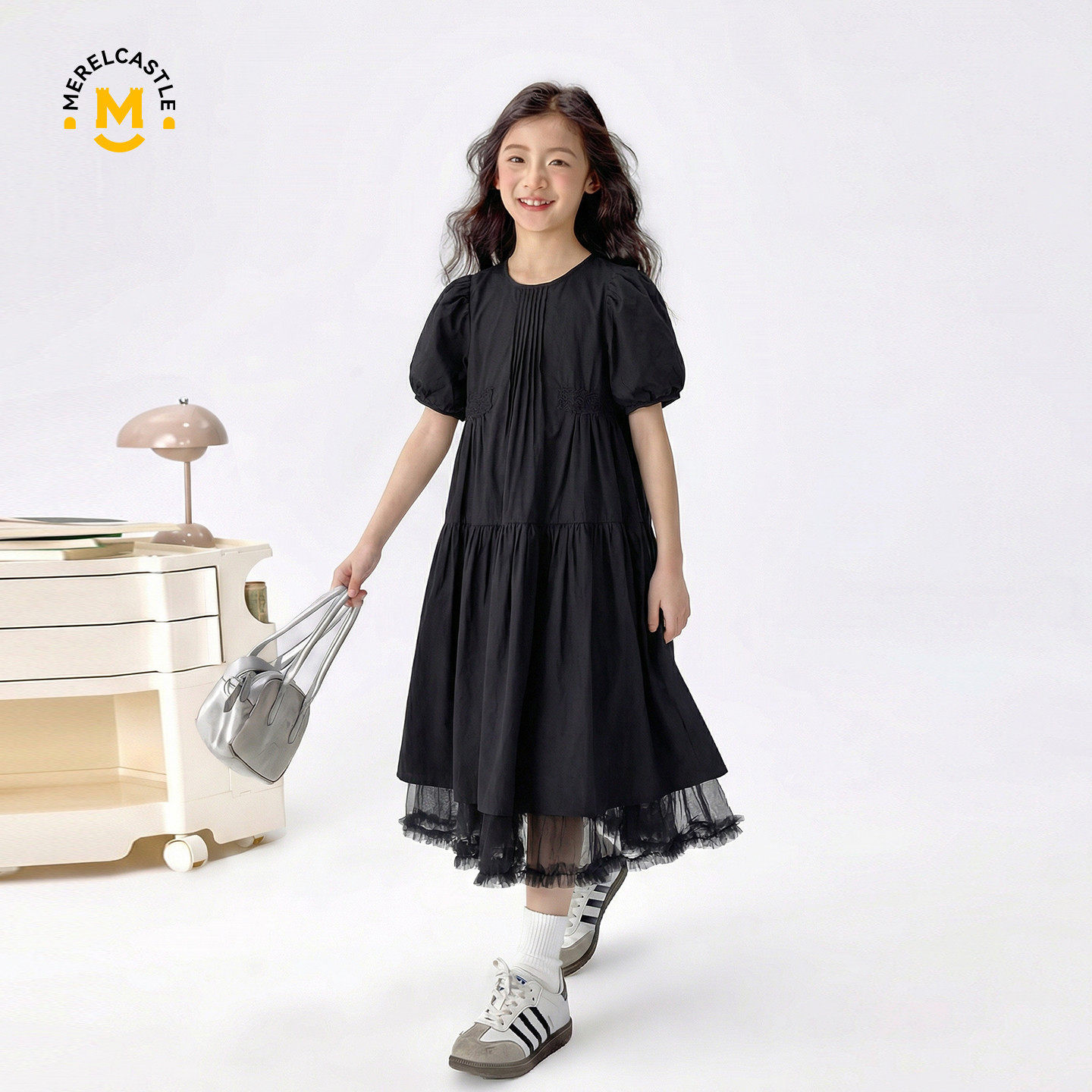 夏装女童短袖棉混纺连衣裙2026新款初中生女孩超好看大童薄款裙子