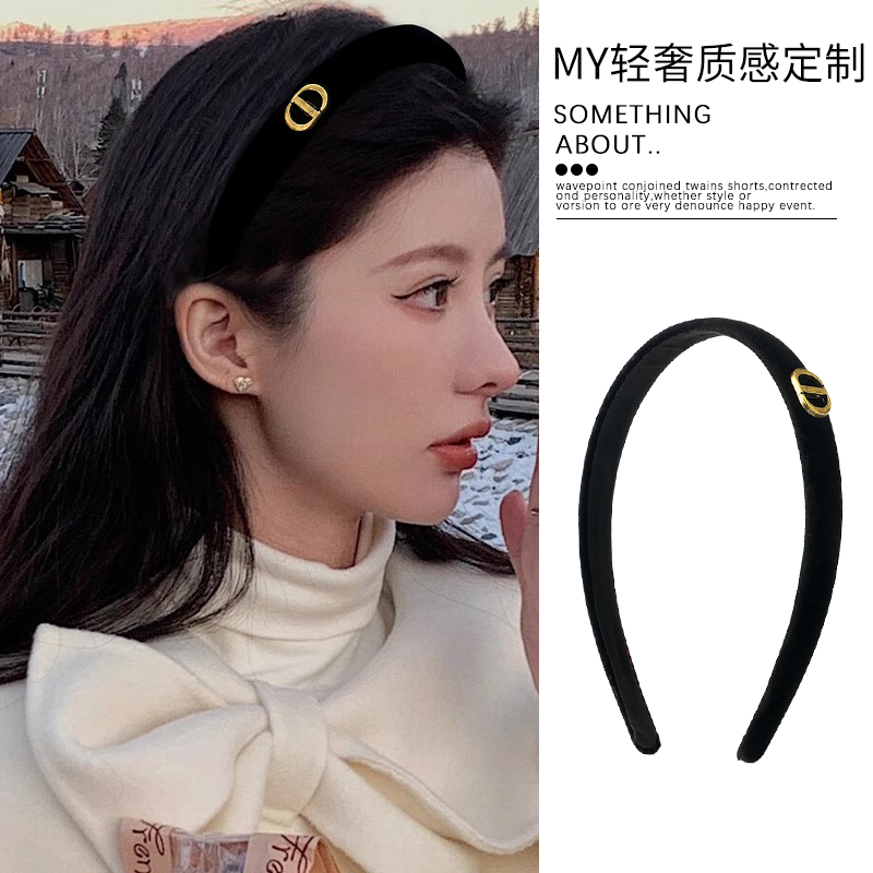 黑色丝绒猪鼻子发箍高级感