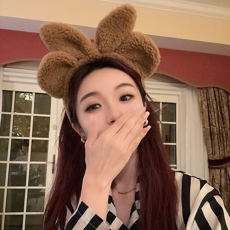 巨显头小！颗粒绒小熊兔子耳朵洗脸发箍女款秋冬宅家发饰2025新款
