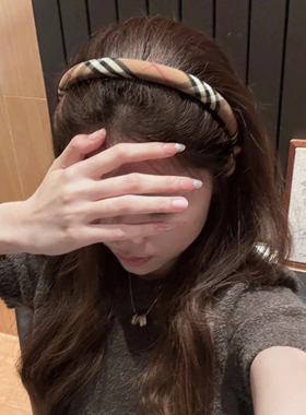 韩系复古格纹发箍老钱英伦风发卡