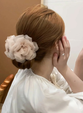 韩系柔纱花朵抓夹女高级感鲨鱼夹子半扎发绝美发夹丸子头马尾发饰