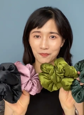 papi酱同款黑色kitsch枕头发圈缎面高级感护发超大头绳真丝肥肠圈