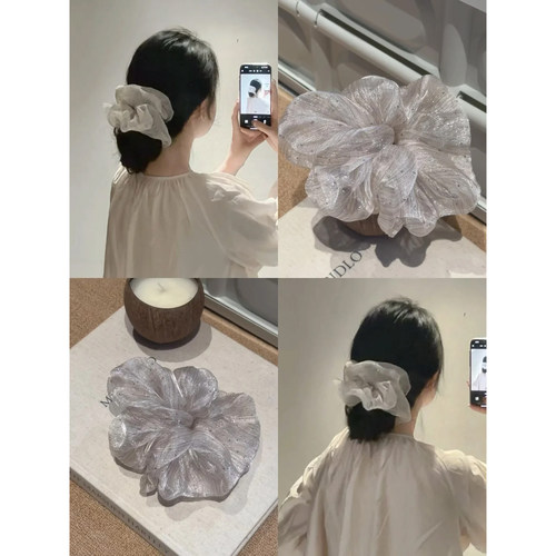 蝉夏～薄如轻纱款烫钻发圈大肠发圈细条纹理头绳头花2026年新款