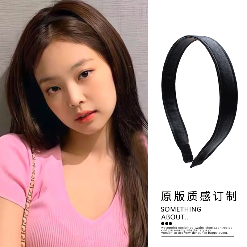 jennie金智妮同款黑色pu皮发箍