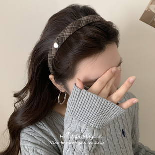 富家千金学院复古头箍头饰 2025年新款 英伦风经典 棕色格纹发箍女款