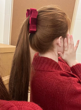 红色旺中女！韩国进口加厚定型丝绒双层蝴蝶结香蕉夹新年过年头饰