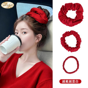 19姆米100%真丝小肠圈~赵露思同款红色发圈护发皮筋新年过年头饰