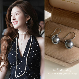 许我耀眼许妍赵露思同款 施家真多麻灰色珍珠耳钉高级耳钩耳饰耳环