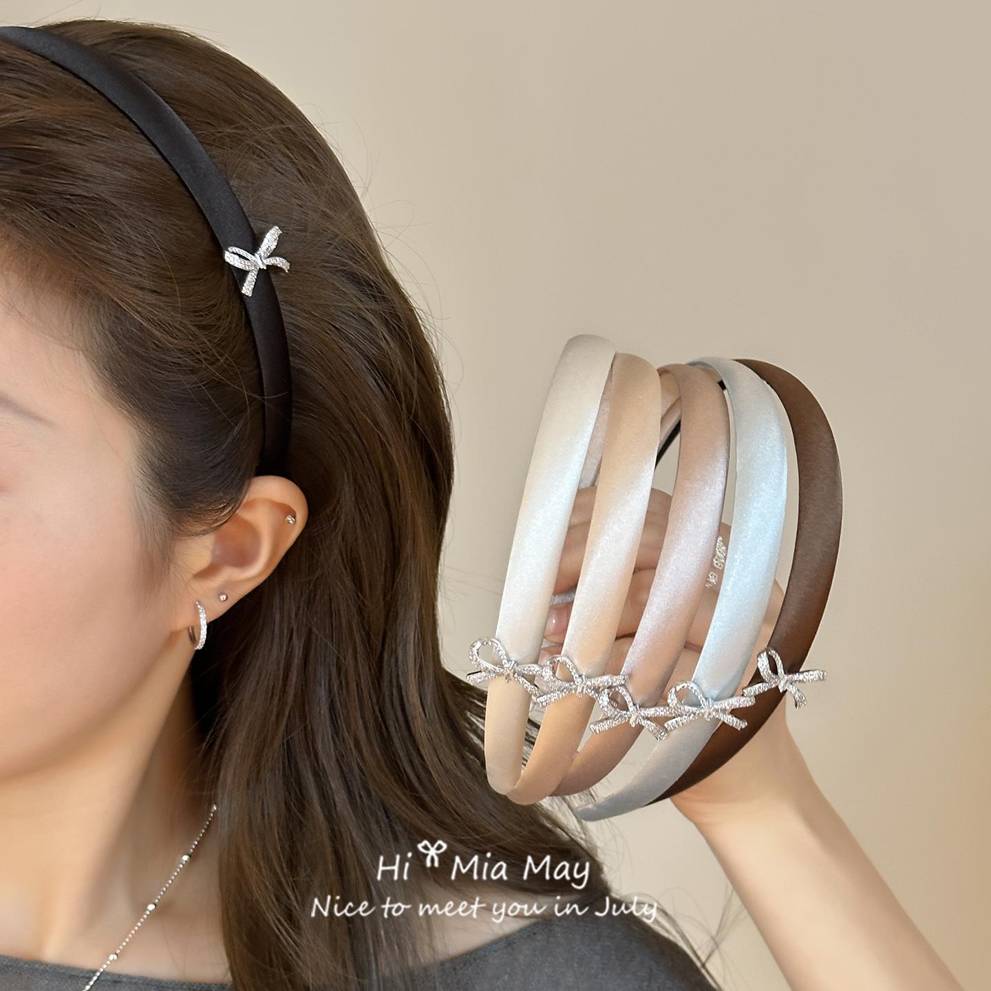 天生丽质~韩系温柔风丝绸缎面细发箍闪钻蝴蝶结头箍女2026年新款
