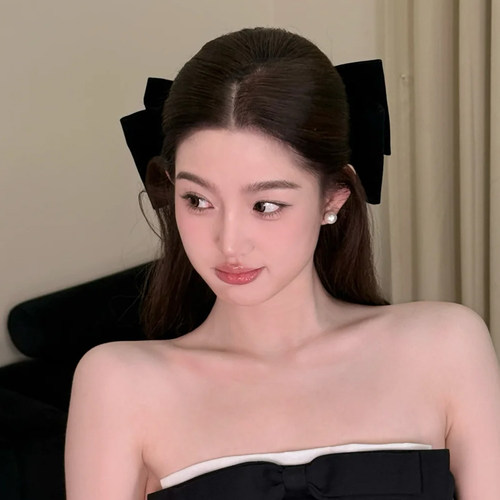 正脸看得到～超大丝绒蝴蝶结发夹女赫本法式高级感后脑勺夹子头饰