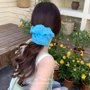 塞利姆蓝 梦幻蓝色欧根纱大肠发圈高弹力丸子头马尾皮筋旅行头花