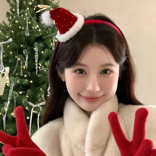 可爱圣诞节波点红色圣诞帽发箍女款 圣诞头箍发卡头饰 秋冬高级时尚