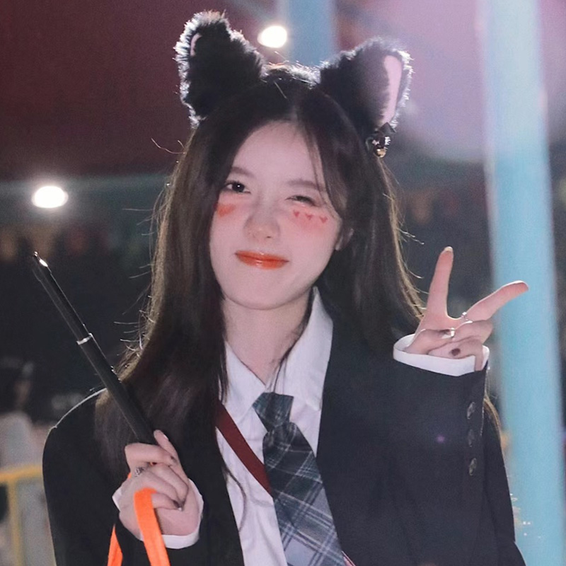 万圣节cos头饰猫耳朵发箍女2023新款可爱狐狸兔耳朵黑色头箍饰品