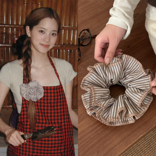 欧阳娜娜同款咖色双层条纹发圈女高智感显发量头花2026年新款头饰