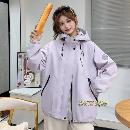 春秋紫色连帽拉链显瘦小个子外套