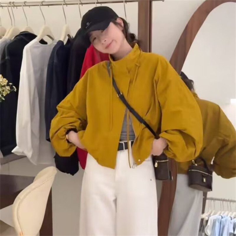 韩版时尚立领休闲外套冲锋衣女2025春款小个子抽绳宽松夹克上衣潮图片