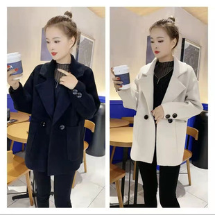 韩版 西装 新款 大衣 领外套女2023秋冬季 宽松百搭加厚小个子呢子短款