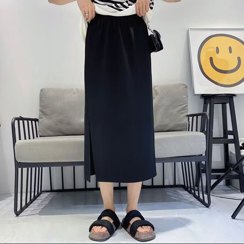 夏季侧开叉a字半身裙女2023新款显瘦遮肚子百搭垂感长款抖抖裙子