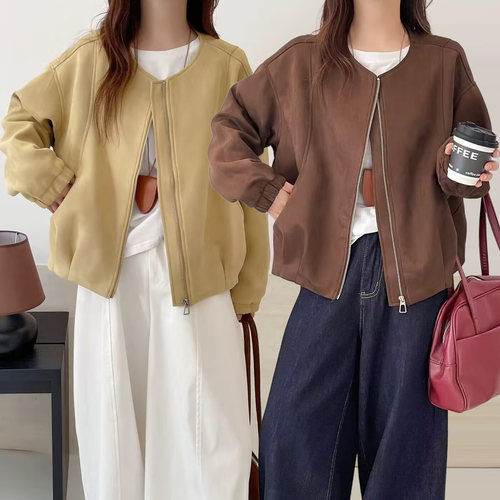 韩版麂皮绒外套女休闲宽松棒球服