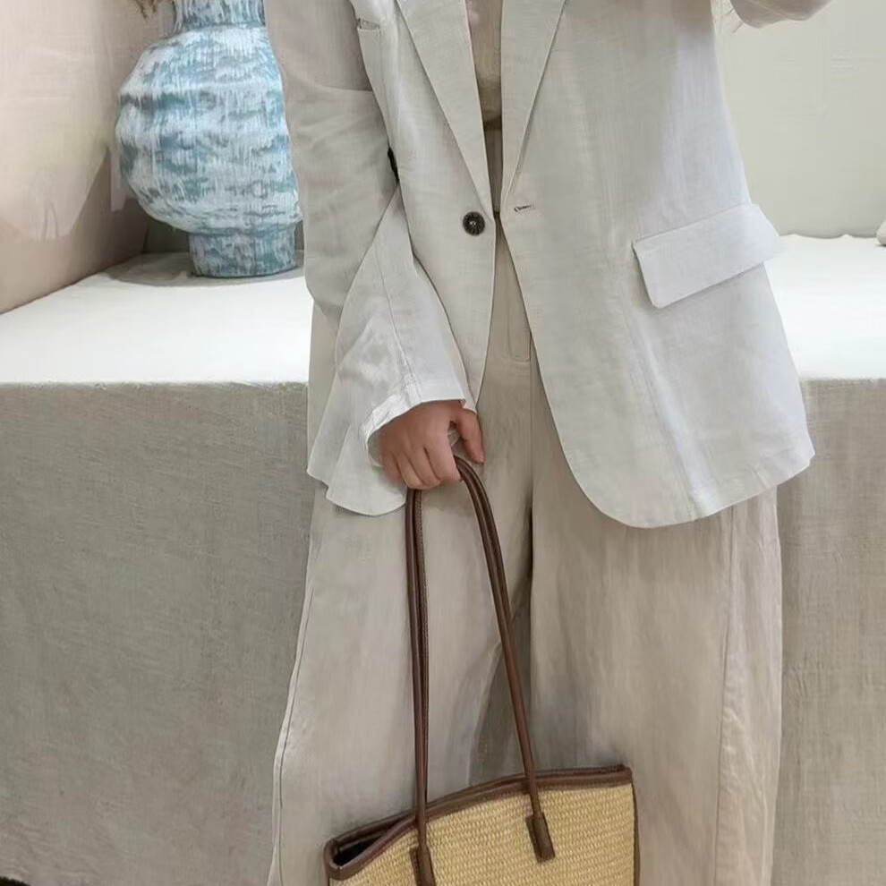 夏季亚麻宽松防晒女西装外套图片