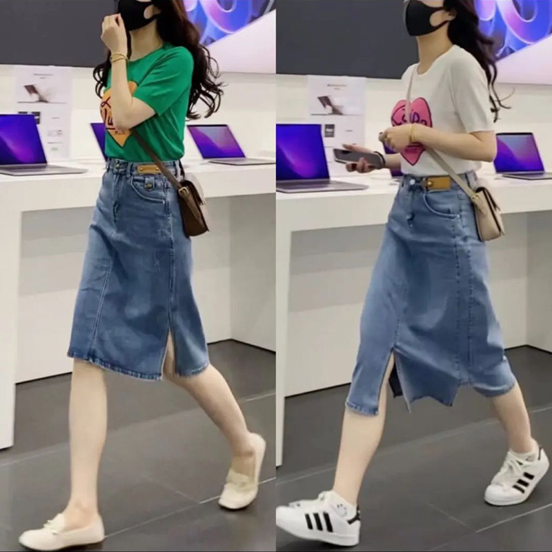 牛仔半身裙女中长款夏季2022新款设计感小众开叉显瘦a字高腰裙子