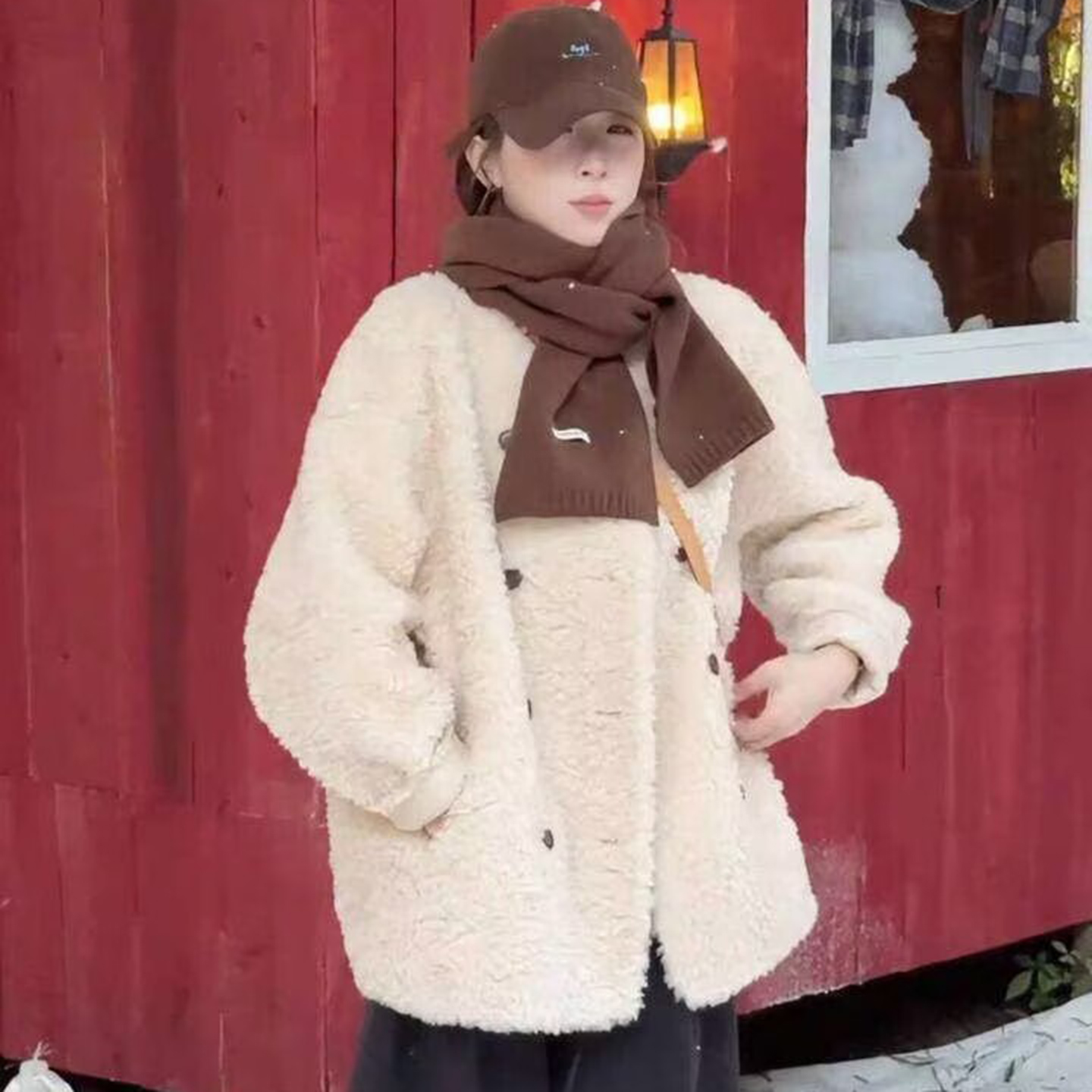 欧货时尚皮毛一体羊羔毛外套女2025冬季新款加厚保暖宽松开衫上衣