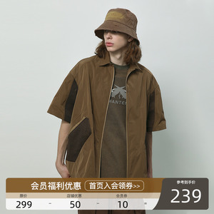SHANTENG山腾 日系拼接休闲运动短袖山系衬衫短袖宽松衬衫男