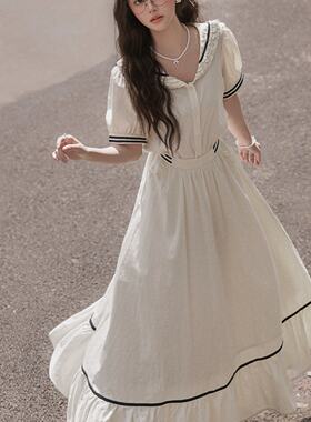 少女风海军领短袖衬衫高腰半身裙